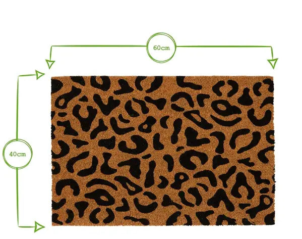 Black Leopard Print Coir Door Mat