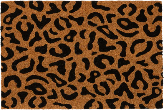 Black Leopard Print Coir Door Mat