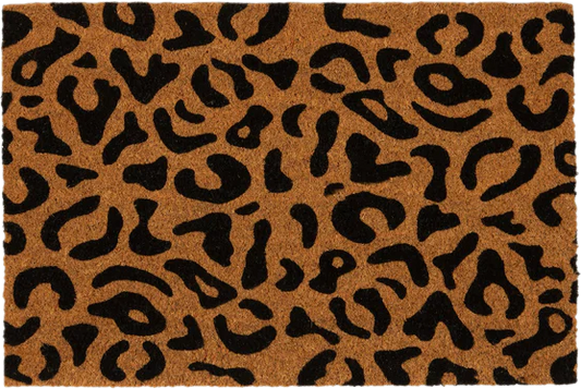 Black Leopard Print Coir Door Mat